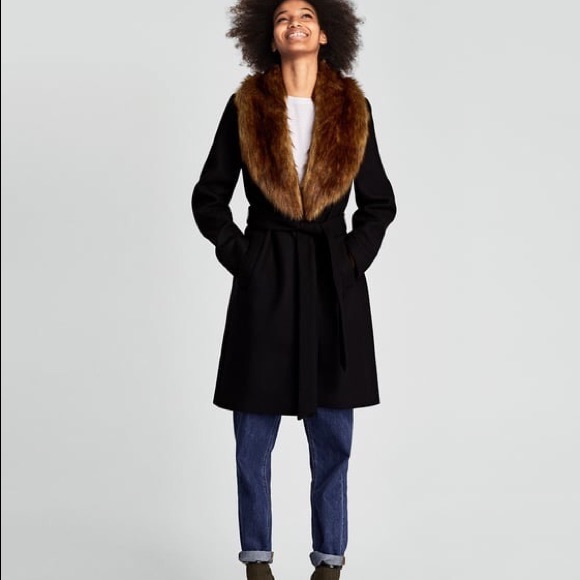 zara black wrap coat